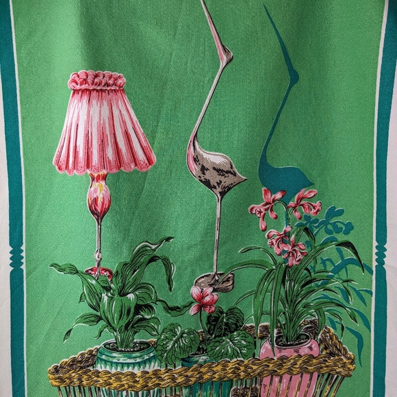 New Vintage Tea Towel Green Pink Florida Colours Plants Baskets Circa 1950 - Picture 5 of 12